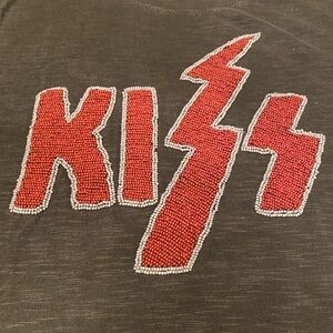 Lucky Brand Womens Kiss Band Tee with Red /Silver Beaded details